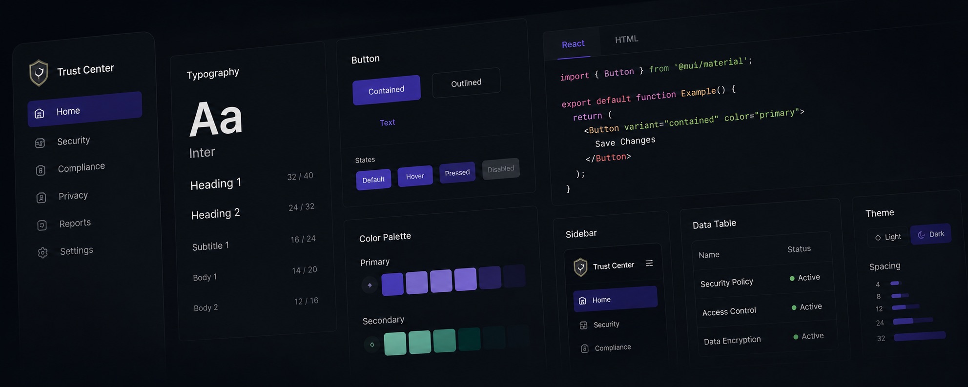 Trust Center design system screenshots